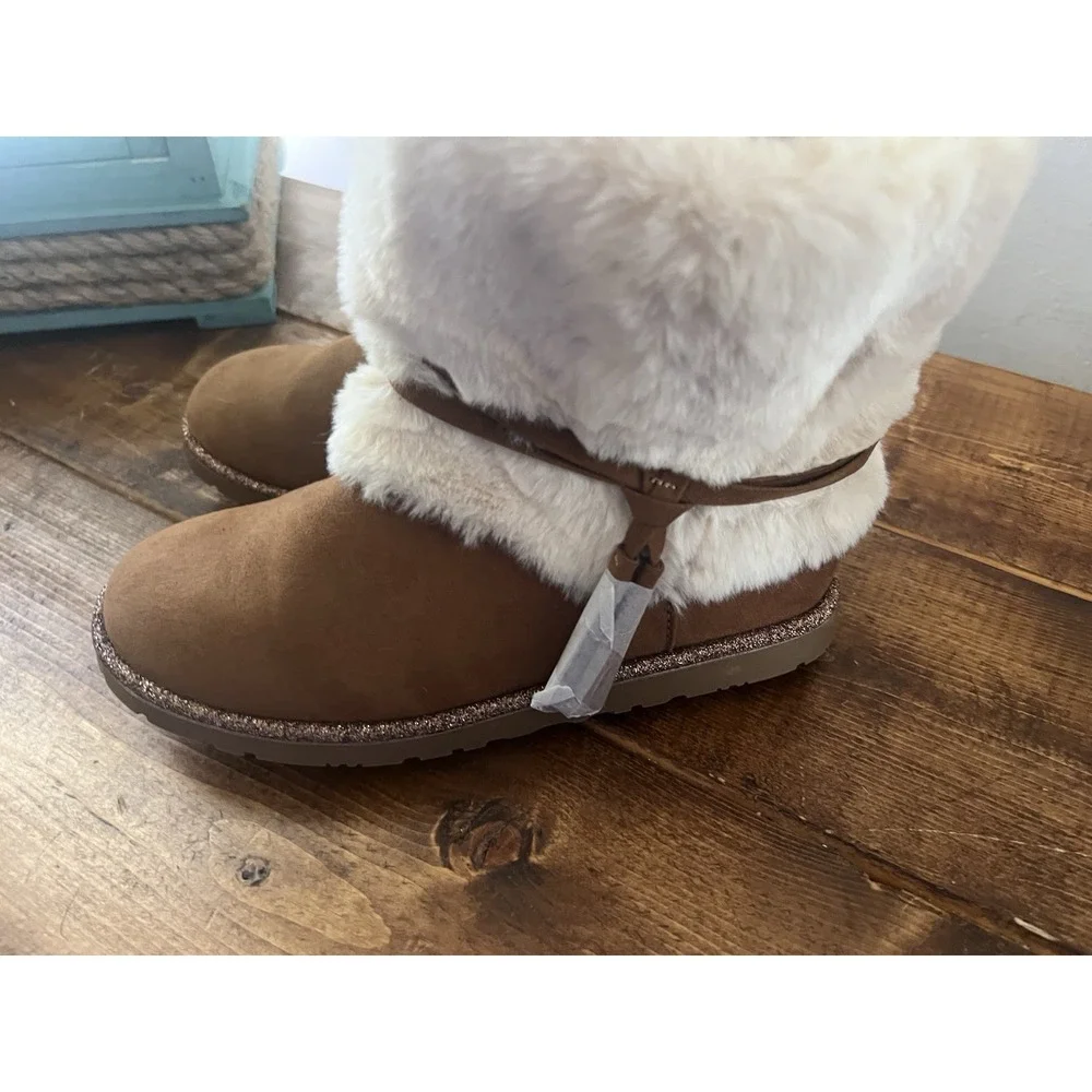 Girls Seychelles Suede and Faux Fur Boots  Ankle Tassels Brown
